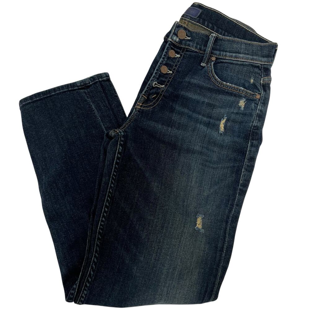 Mother The Pixie Dropout Button Fly Denim Jeans Distressed Size 24 Edgy Grunge